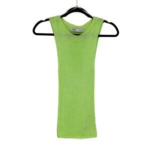 Zara Lime Green Knit Sleeveless Viscose Blend Tank Top Womens Small
